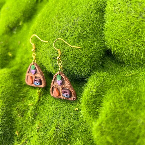 Little Shelf Polymer Clay Hypoallergenic Silver Tone Handmade Dangle Earrings - Picture 5 of 10